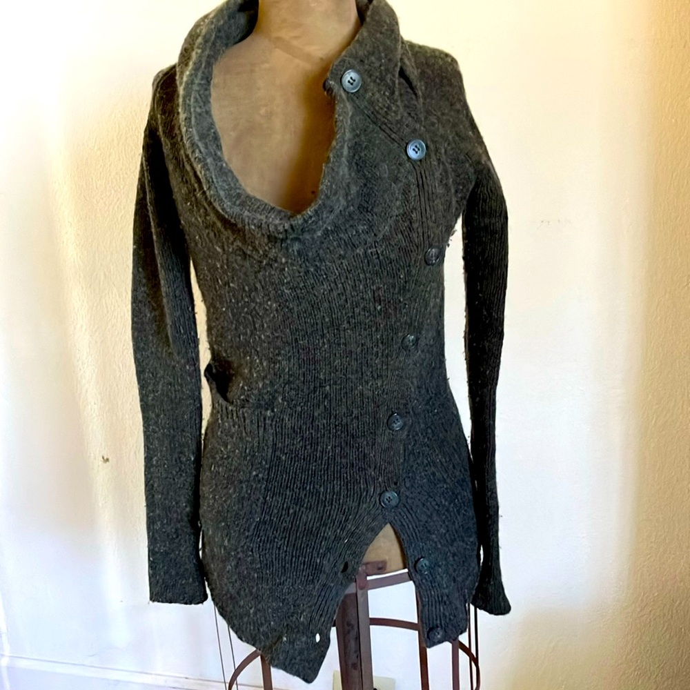 All saints afra knit cardigan Gray Button-Up Sweater wool asymmetrical pocket